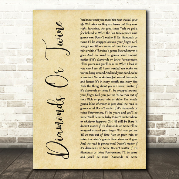 Ryan Hurd Diamonds Or Twine Rustic Script Song Lyric Wall Art Print