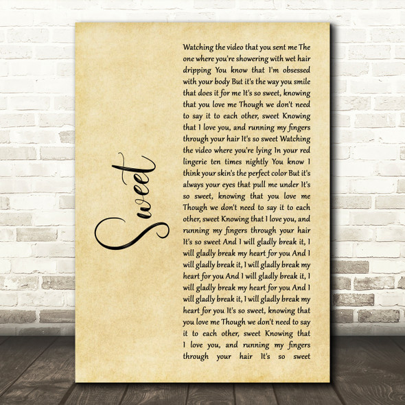 Cigarettes After Sex Sweet Rustic Script Song Lyric Wall Art Print