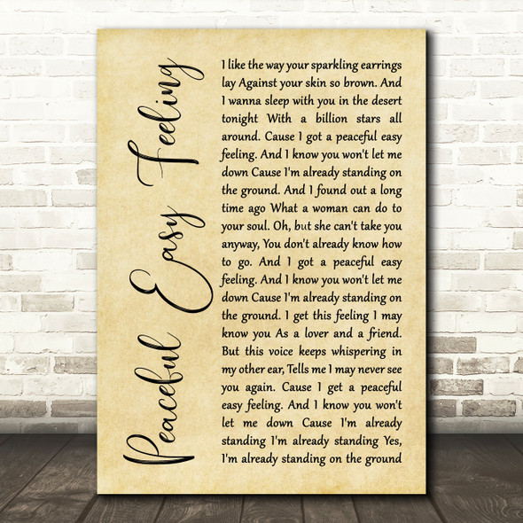 Eagles Peaceful Easy Feeling Rustic Script Song Lyric Wall Art Print