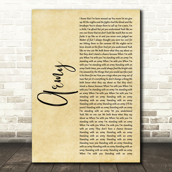 Ellie Goulding Army Rustic Script Song Lyric Wall Art Print