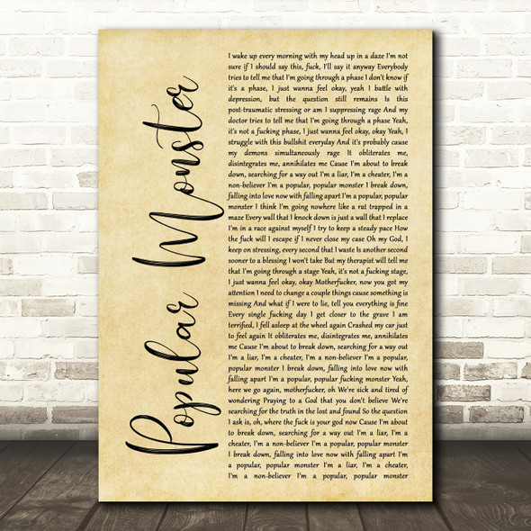Falling In Reverse Popular Monster Rustic Script Song Lyric Wall Art Print