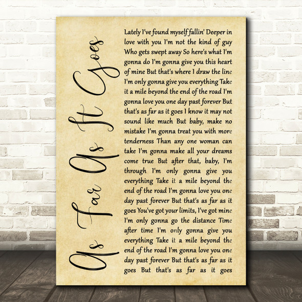 George Strait As Far As It Goes Rustic Script Song Lyric Wall Art Print