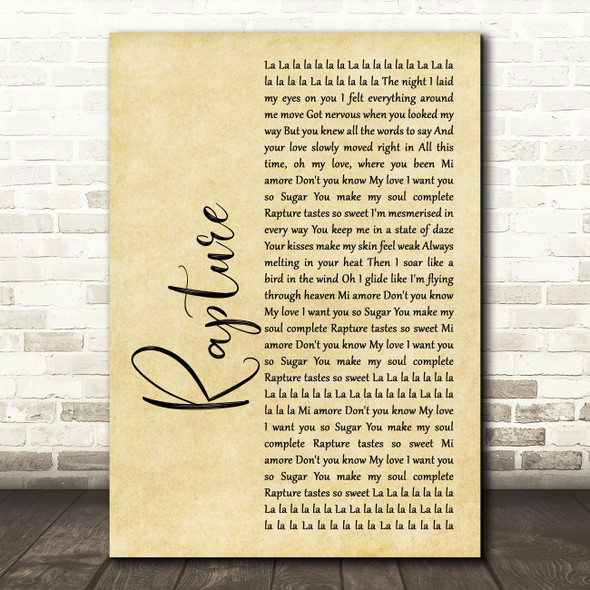 iiO Rapture Rustic Script Song Lyric Wall Art Print