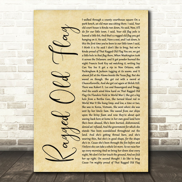 Johnny Cash Ragged Old Flag Rustic Script Song Lyric Wall Art Print