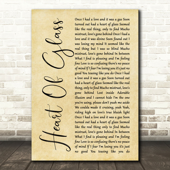 Blondie Heart Of Glass Rustic Script Song Lyric Quote Music Print