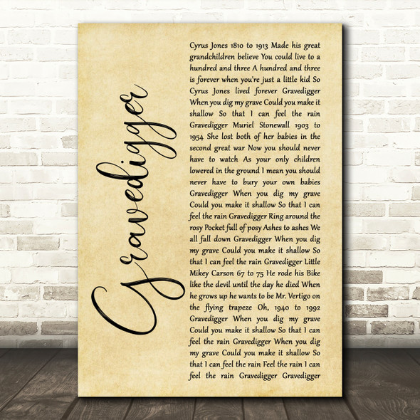Dave Matthews Gravedigger Rustic Script Song Lyric Quote Music Print