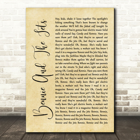 Elton John Bennie And The Jets Rustic Script Song Lyric Quote Music Print