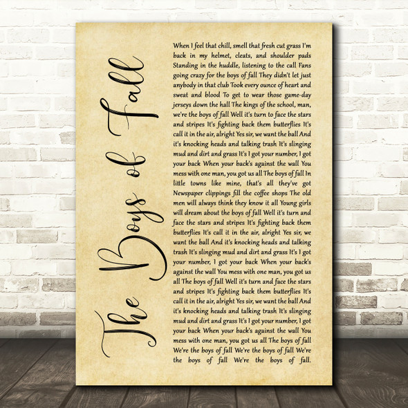 Kenny Chesney The Boys of Fall Rustic Script Song Lyric Quote Music Print