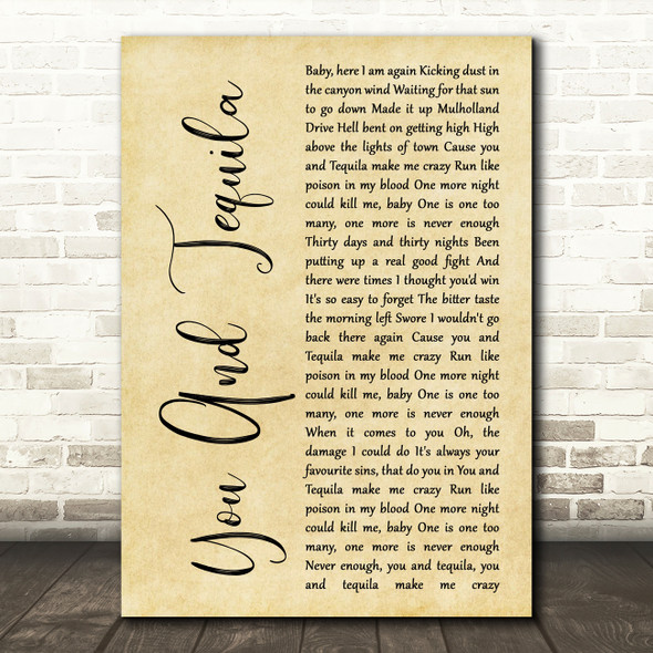 Kenny Chesney You And Tequila Rustic Script Song Lyric Quote Music Print