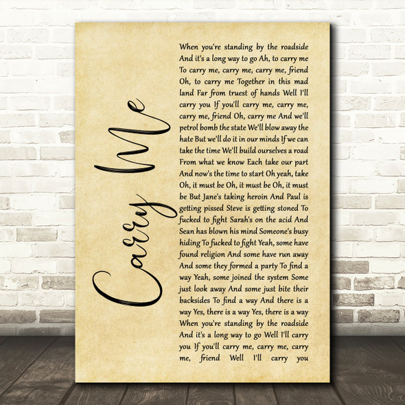 Levellers Carry Me Rustic Script Song Lyric Quote Music Print