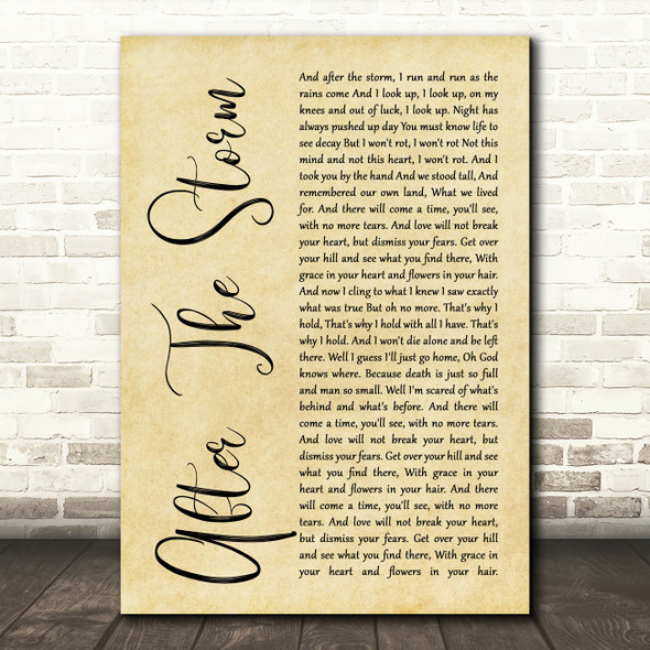 Mumford & Sons After The Storm Rustic Script Song Lyric Quote Music Print