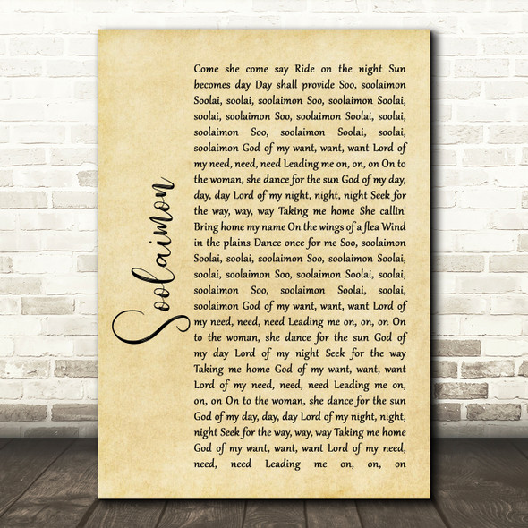 Neil Diamond Soolaimon Rustic Script Song Lyric Quote Music Print