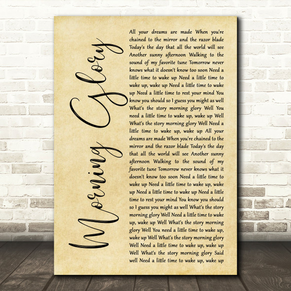 Oasis Morning Glory Rustic Script Song Lyric Quote Music Print