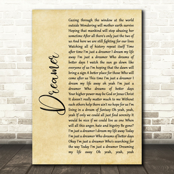 Ozzy Osbourne Dreamer Rustic Script Song Lyric Quote Music Print