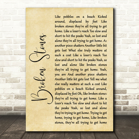 Paul Weller Broken Stones Rustic Script Song Lyric Quote Music Print