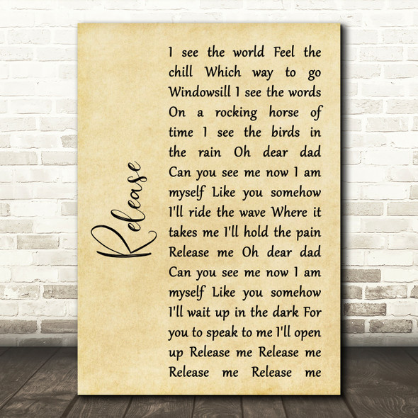 Pearl Jam Release Rustic Script Song Lyric Quote Music Print