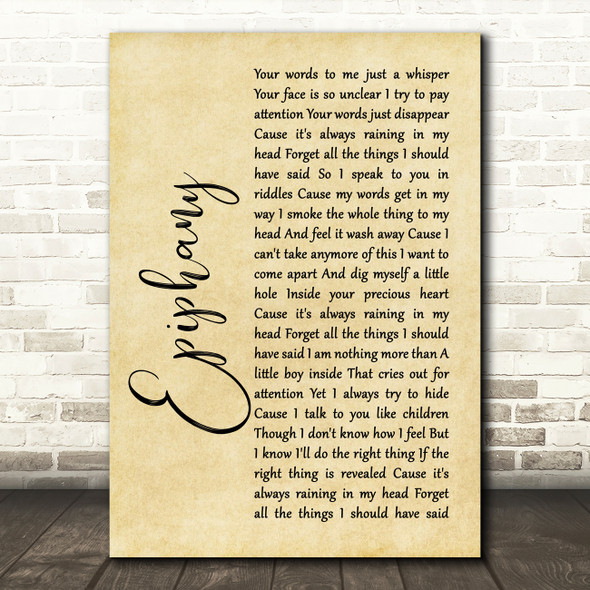 Staind Epiphany Rustic Script Song Lyric Quote Music Print