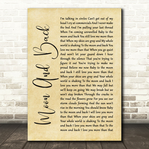 Alice Kristiansen Moon And Back Rustic Script Song Lyric Quote Print