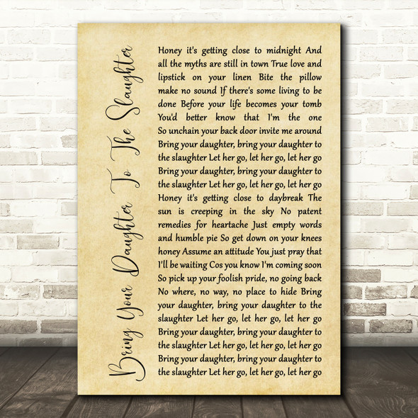 Iron Maiden Bring Your Daughter To The Slaughter Rustic Script Song Lyric Print