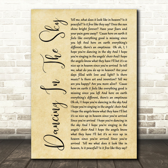 Dani And Lizzy Dancing In The Sky Rustic Script Song Lyric Quote Print