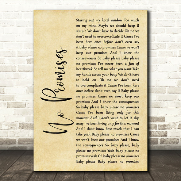 Shawn Mendes No Promises Rustic Script Song Lyric Quote Print