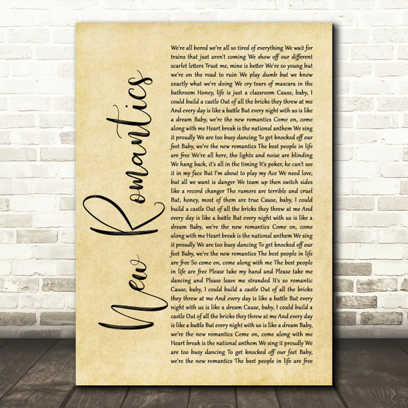 Taylor Swift New Romantics Rustic Script Song Lyric Quote Print