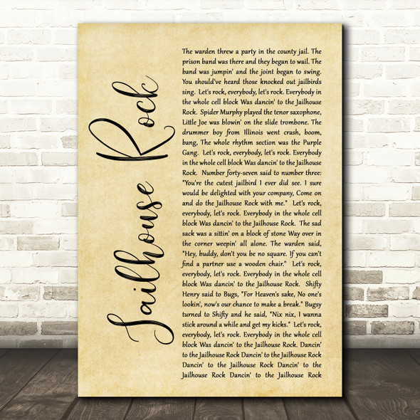 Elvis Presley Jailhouse Rock Rustic Script Song Lyric Quote Print