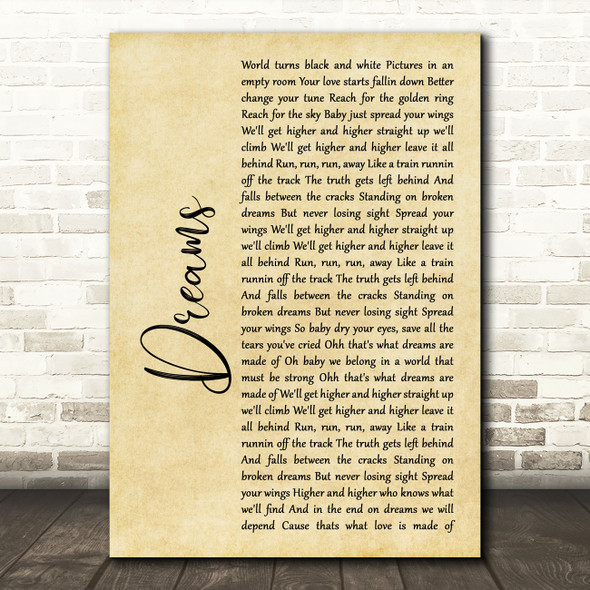 Van Halen Dreams Rustic Script Song Lyric Quote Print