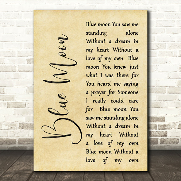 Elvis Presley Blue Moon Rustic Script Song Lyric Quote Print