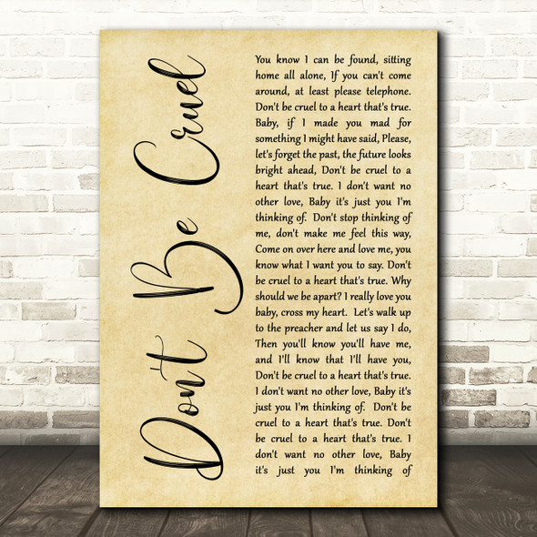 Elvis Presley Don't Be Cruel Rustic Script Song Lyric Quote Print