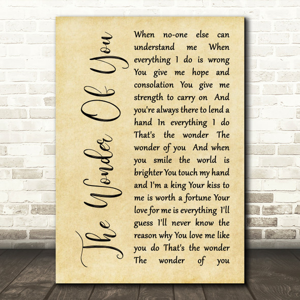 Elvis Presley The Wonder Of You Rustic Script Song Lyric Quote Print