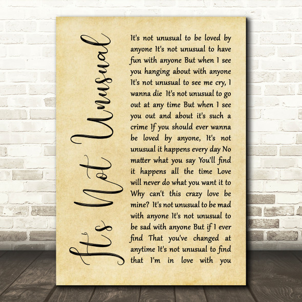 Tom Jones It's Not Unusual Rustic Script Song Lyric Quote Print