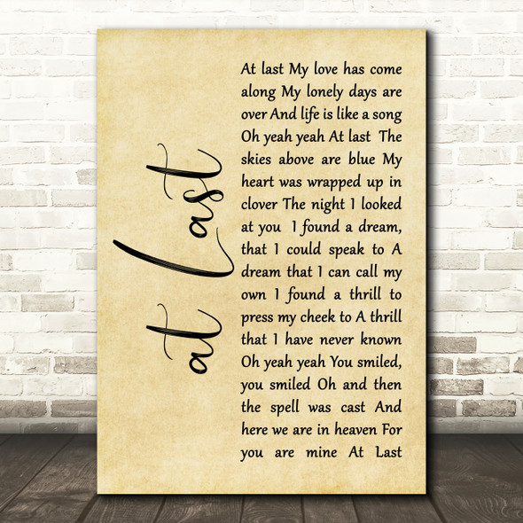 Etta James At Last Rustic Script Song Lyric Quote Print