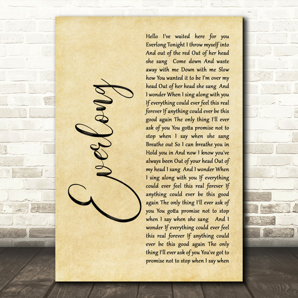 Foo Fighters Everlong Rustic Script Song Lyric Quote Print