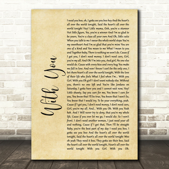 Chris Brown With You Rustic Script Song Lyric Quote Print