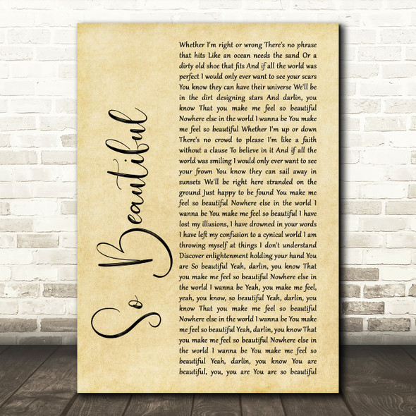 Darren Hayes So Beautiful Rustic Script Song Lyric Quote Print