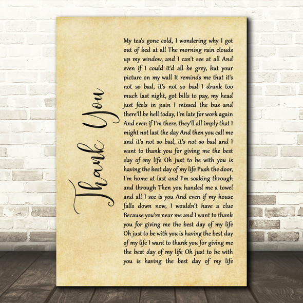 Dido Thank You Rustic Script Song Lyric Quote Print
