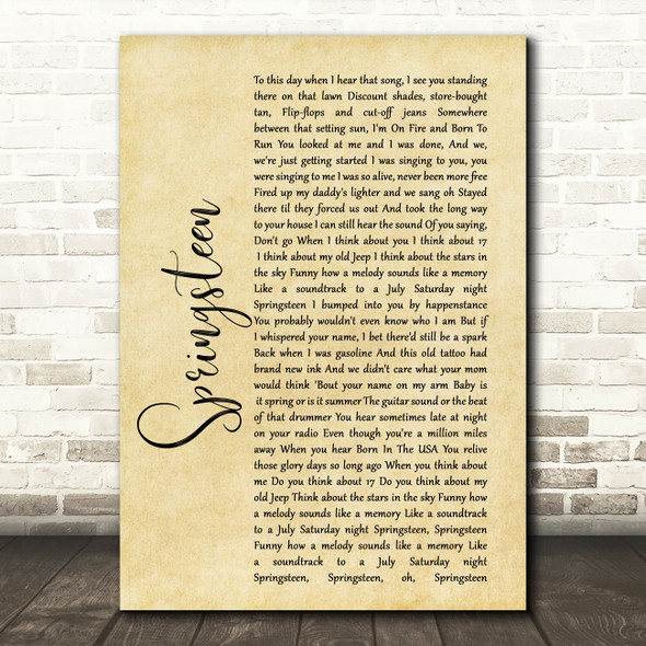 Eric Church Springsteen Rustic Script Song Lyric Quote Print