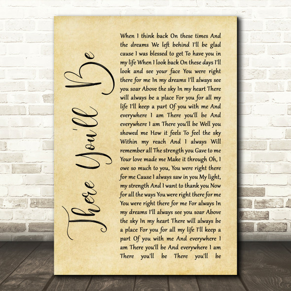 Faith Hill There You'll Be Rustic Script Song Lyric Quote Print