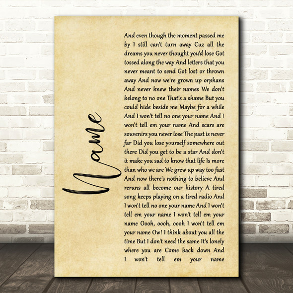 Goo Goo Dolls Name Rustic Script Song Lyric Quote Print