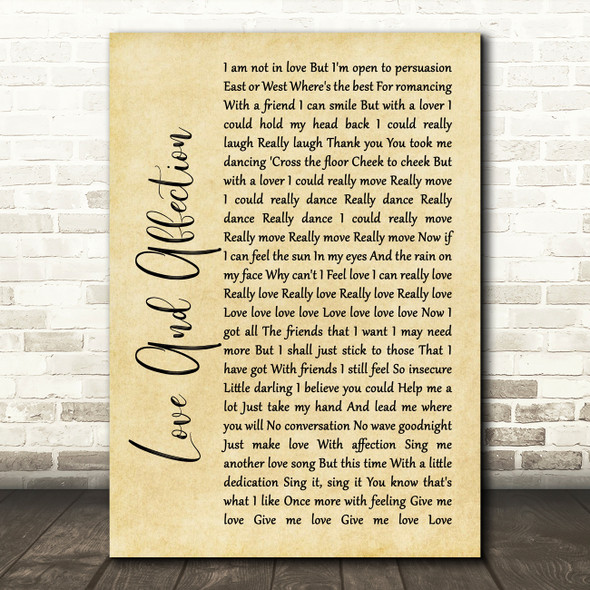Joan Armatrading Love And Affection Rustic Script Song Lyric Quote Print