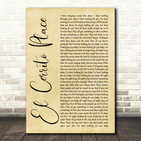 Kenny Chesney El Cerrito Place Rustic Script Song Lyric Quote Print