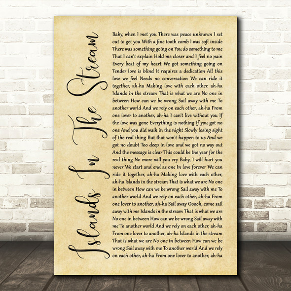 Kenny Rogers & Dolly Parton Islands In The Stream Rustic Script Song Lyric Print