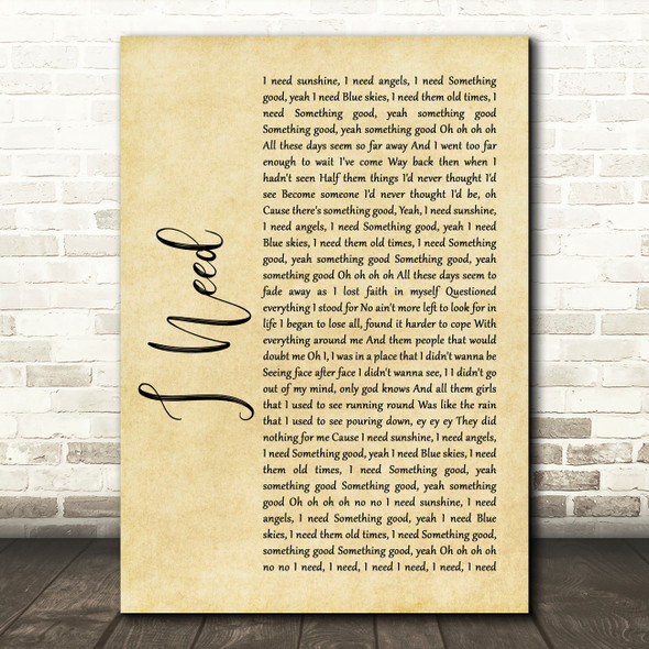 Maverick Sabre I Need Rustic Script Song Lyric Quote Print