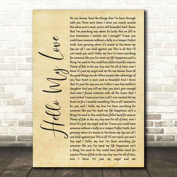 Westlife Hello My Love Rustic Script Song Lyric Quote Print