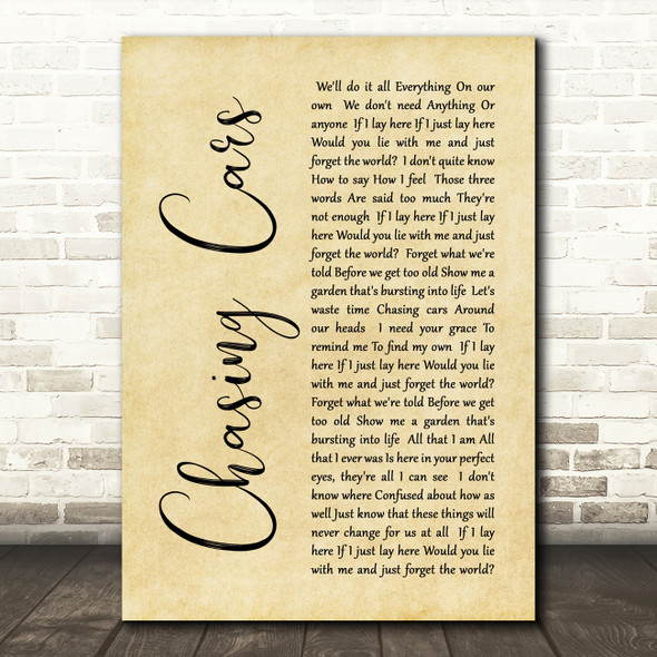 Snow Patrol Chasing Cars Rustic Script Song Lyric Quote Print