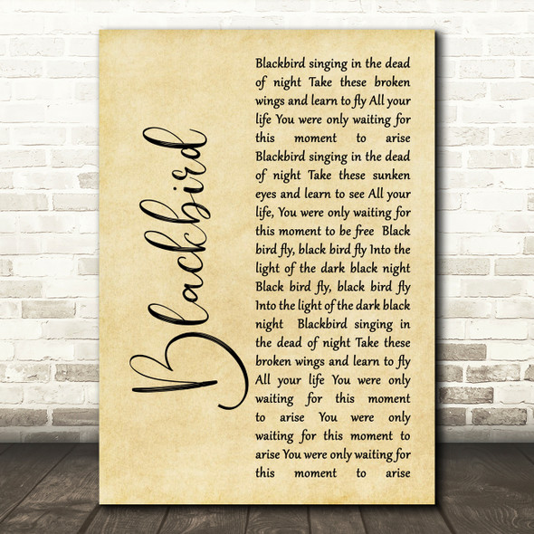 The Beatles Blackbird Rustic Script Song Lyric Quote Print