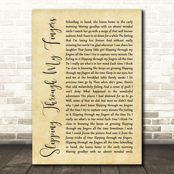 ABBA Slipping Through My Fingers Rustic Script Song Lyric Quote Print