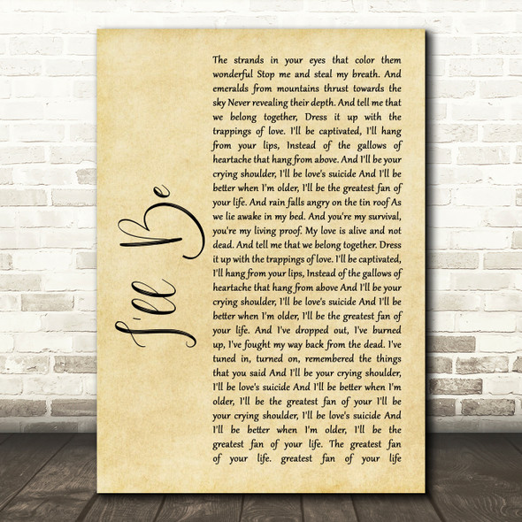 Edwin McCain I'll Be Rustic Script Song Lyric Quote Print