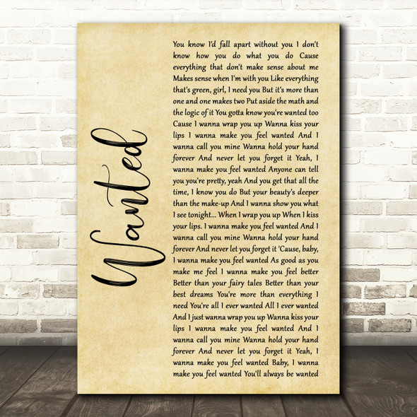 Hunter Hayes Wanted Rustic Script Song Lyric Quote Print